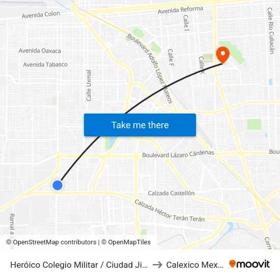 Heróico Colegio Militar / Ciudad Jiménez to Calexico Mexicali map