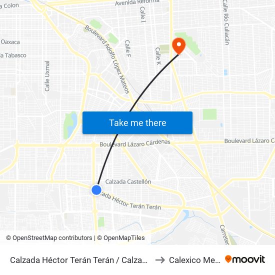 Calzada Héctor Terán Terán / Calzada Anáhuac to Calexico Mexicali map