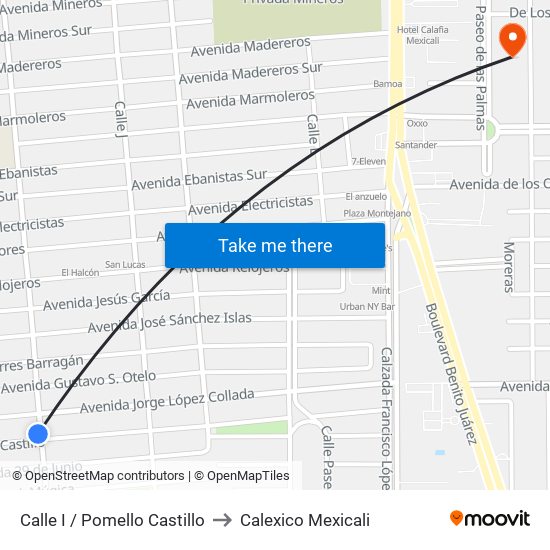 Calle I / Pomello Castillo to Calexico Mexicali map