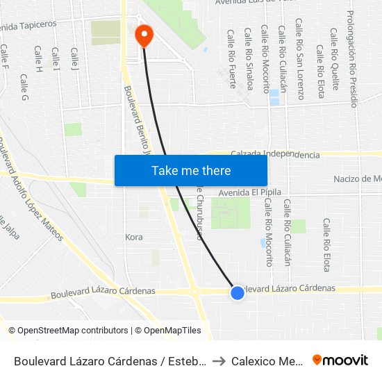Boulevard Lázaro Cárdenas / Esteban Cantú to Calexico Mexicali map