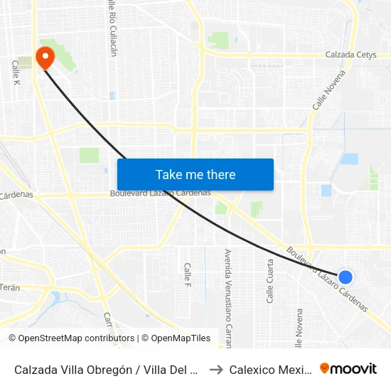 Calzada Villa Obregón / Villa Del Paseo to Calexico Mexicali map