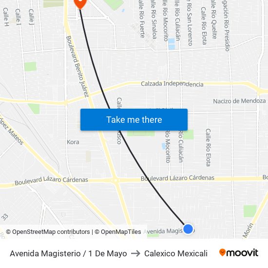 Avenida Magisterio / 1 De Mayo to Calexico Mexicali map