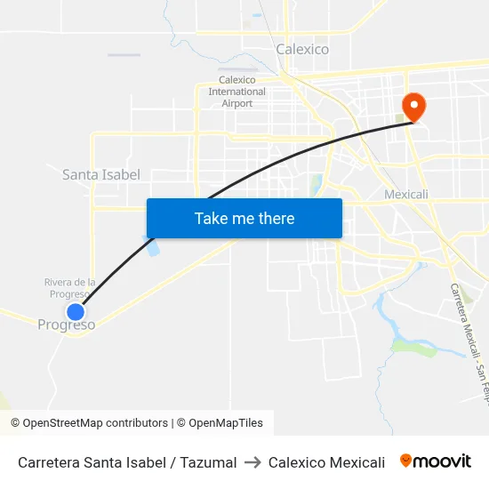 Carretera Santa Isabel / Tazumal to Calexico Mexicali map