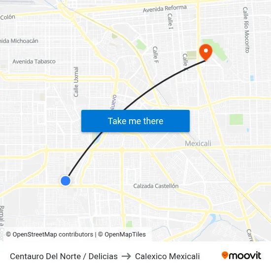 Centauro Del Norte / Delicias to Calexico Mexicali map