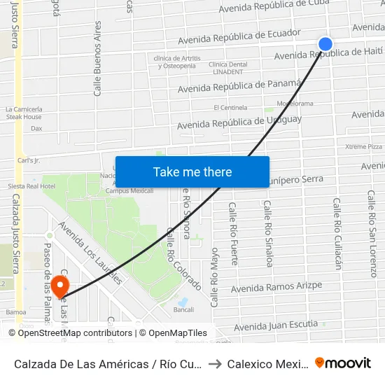 Calzada De Las Américas / Río Culiacán to Calexico Mexicali map