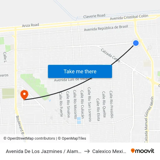 Avenida De Los Jazmines / Alameda to Calexico Mexicali map