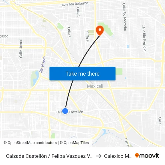 Calzada Castellón / Felipa Vazquez Viuda De Arellano to Calexico Mexicali map