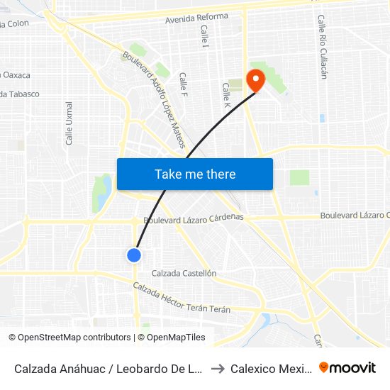 Calzada Anáhuac / Leobardo De La Cruz to Calexico Mexicali map