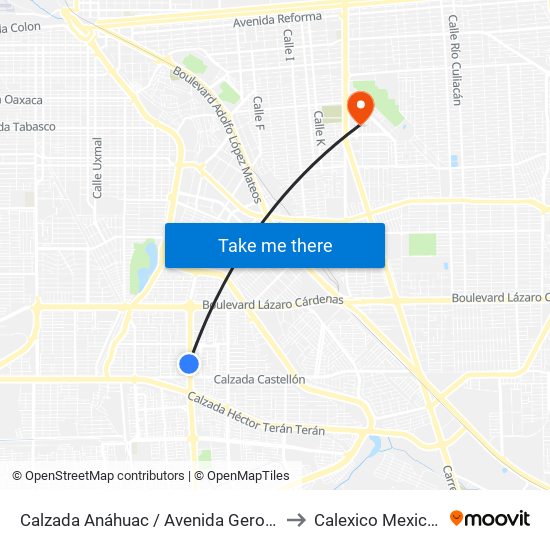 Calzada Anáhuac / Avenida Gerona to Calexico Mexicali map