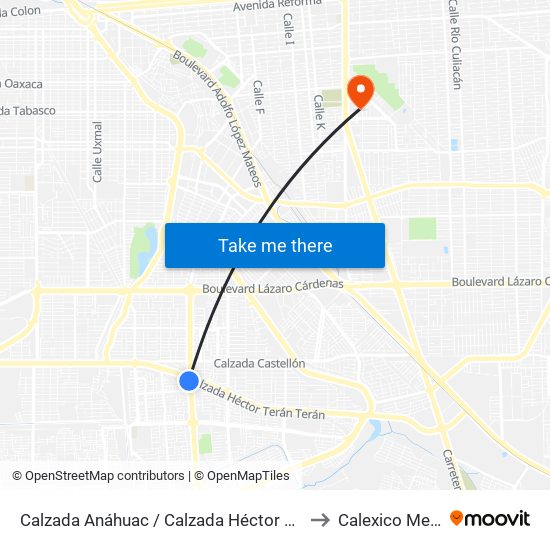 Calzada Anáhuac / Calzada Héctor Terán Terán to Calexico Mexicali map