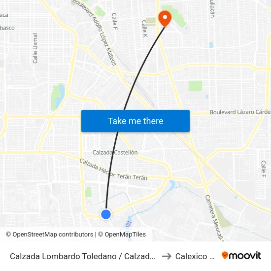 Calzada Lombardo Toledano / Calzada Manuel Gómez Morín to Calexico Mexicali map