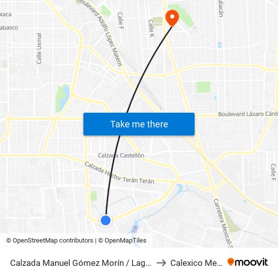 Calzada Manuel Gómez Morín / Laguna Viesca to Calexico Mexicali map