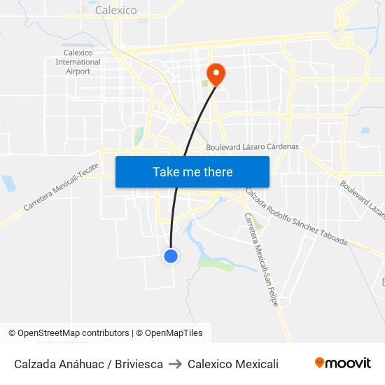 Calzada Anáhuac / Briviesca to Calexico Mexicali map