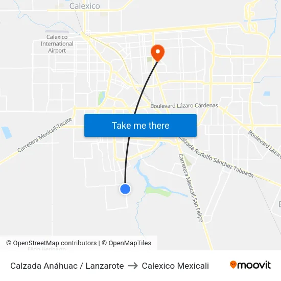 Calzada Anáhuac / Lanzarote to Calexico Mexicali map
