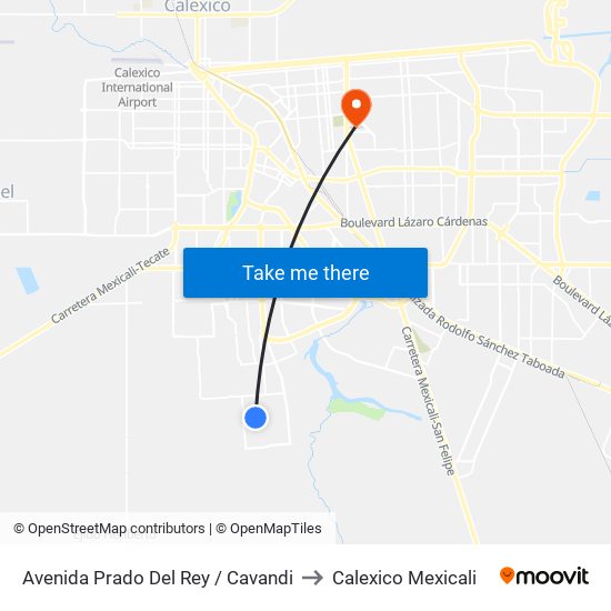 Avenida Prado Del Rey / Cavandi to Calexico Mexicali map