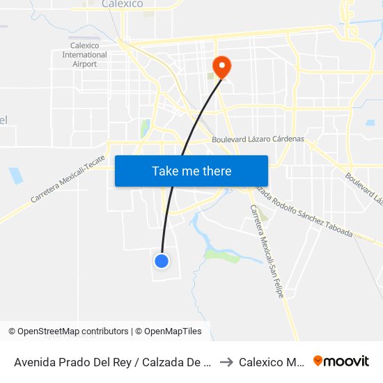 Avenida Prado Del Rey / Calzada De Los Monarcas to Calexico Mexicali map