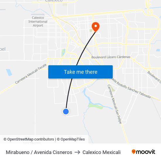 Mirabueno / Avenida Cisneros to Calexico Mexicali map