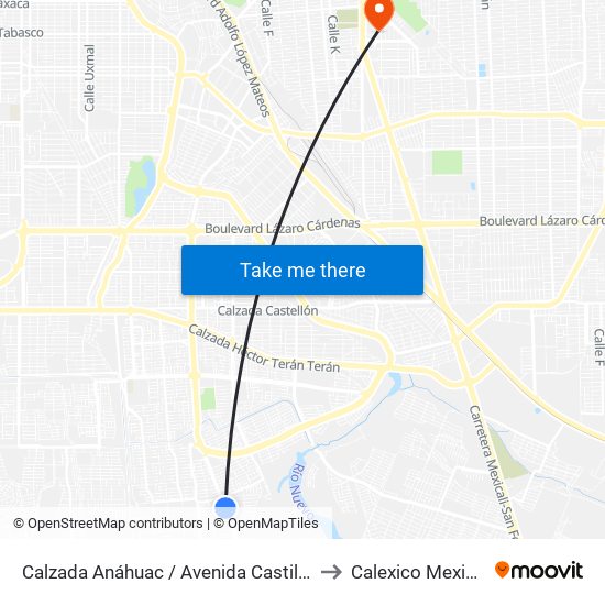 Calzada Anáhuac / Avenida Castillejo to Calexico Mexicali map