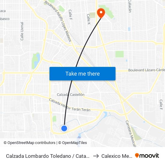 Calzada Lombardo Toledano / Catanzaro Norte to Calexico Mexicali map