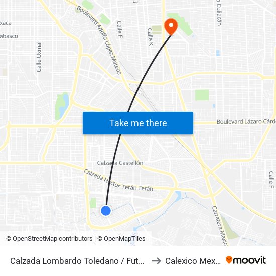 Calzada Lombardo Toledano / Futbolistas to Calexico Mexicali map