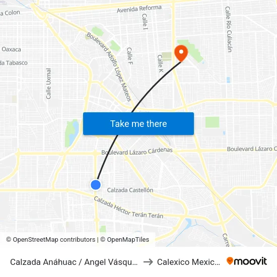 Calzada Anáhuac / Angel Vásquez to Calexico Mexicali map