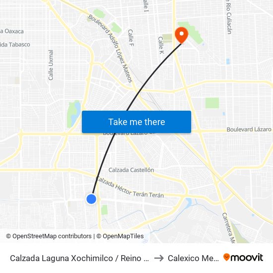 Calzada Laguna Xochimilco / Reino De Navarra to Calexico Mexicali map