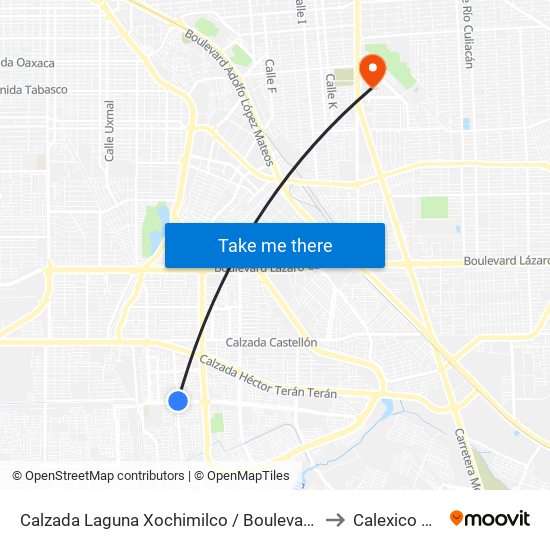 Calzada Laguna Xochimilco / Boulevard De Los Monarcas to Calexico Mexicali map