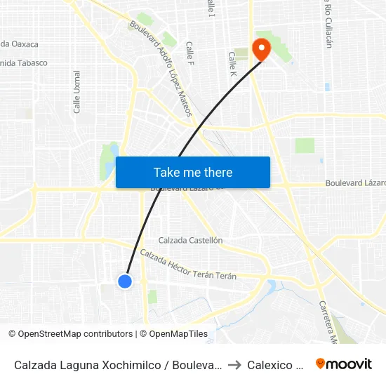 Calzada Laguna Xochimilco / Boulevard De Los Monarcas to Calexico Mexicali map