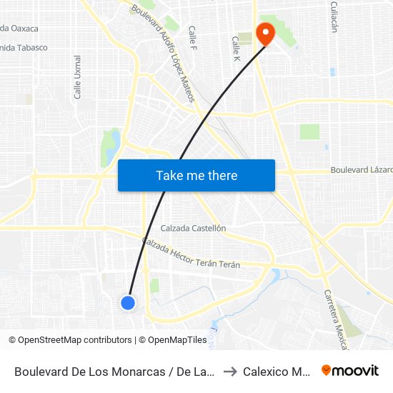 Boulevard De Los Monarcas / De Las Heráldicas to Calexico Mexicali map