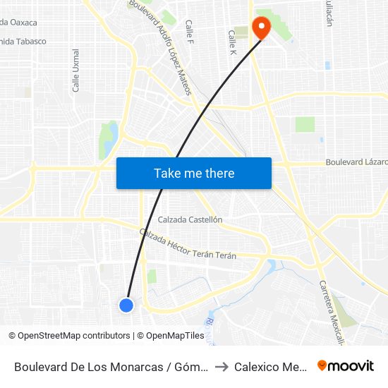 Boulevard De Los Monarcas / Gómez Morín to Calexico Mexicali map