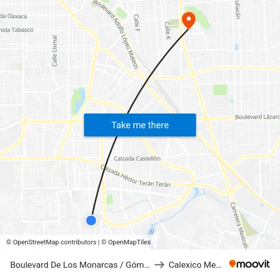 Boulevard De Los Monarcas / Gómez Morín to Calexico Mexicali map