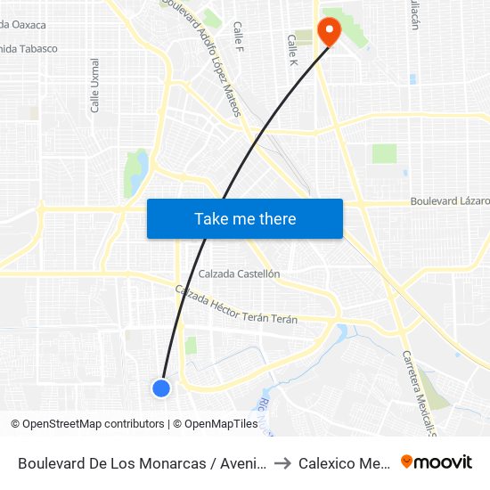 Boulevard De Los Monarcas / Avenida Pravia to Calexico Mexicali map