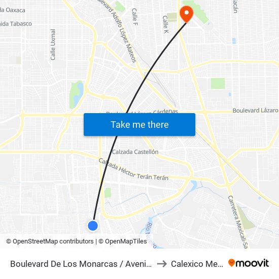 Boulevard De Los Monarcas / Avenida Sedano to Calexico Mexicali map