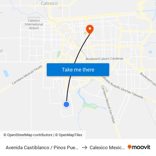 Avenida Castiblanco / Pinos Puente to Calexico Mexicali map