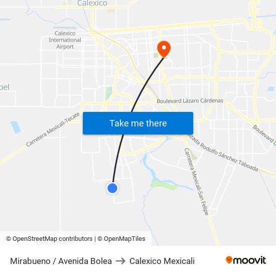 Mirabueno / Avenida Bolea to Calexico Mexicali map
