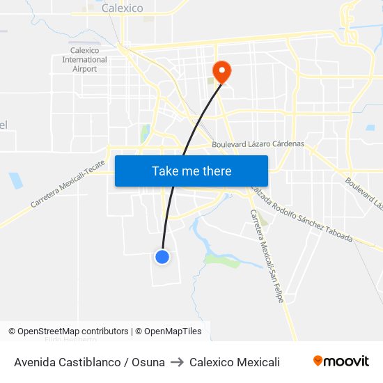 Avenida Castiblanco / Osuna to Calexico Mexicali map