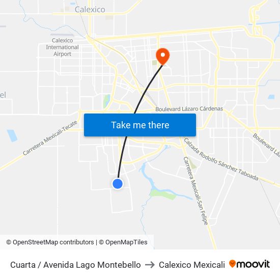 Cuarta / Avenida Lago Montebello to Calexico Mexicali map