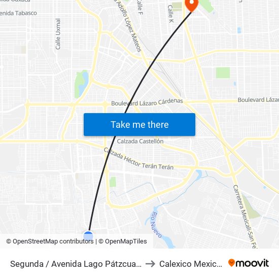 Segunda / Avenida Lago Pátzcuaro to Calexico Mexicali map