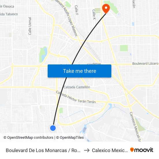 Boulevard De Los Monarcas / Ronda to Calexico Mexicali map