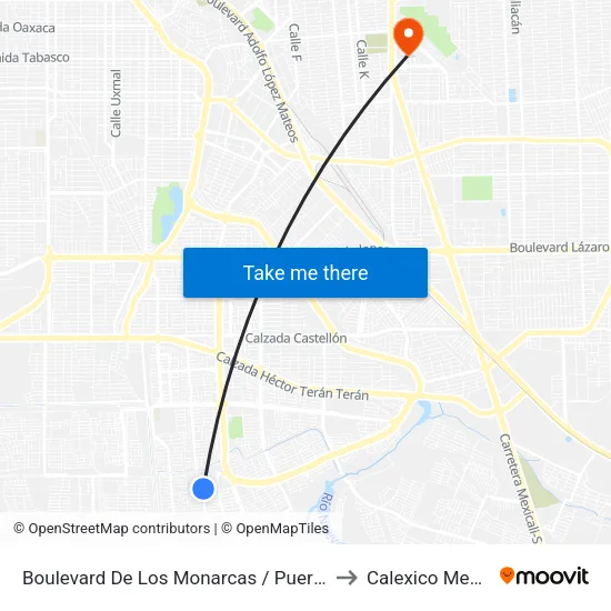 Boulevard De Los Monarcas / Puerto Llano to Calexico Mexicali map