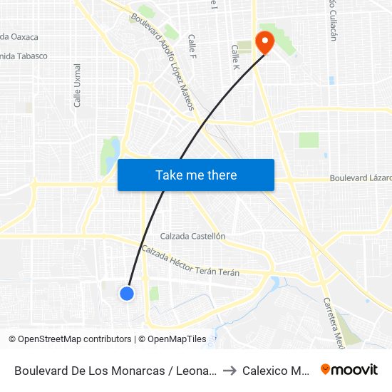 Boulevard De Los Monarcas / Leonardo Da Vinci to Calexico Mexicali map