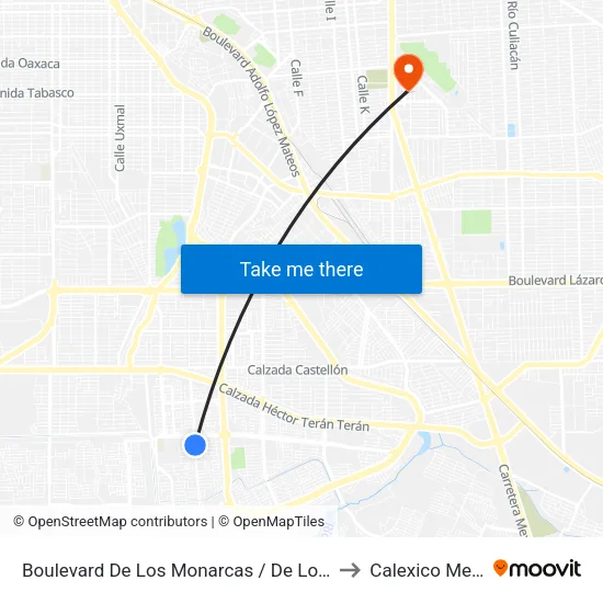 Boulevard De Los Monarcas / De Los Aragones to Calexico Mexicali map