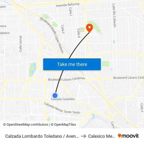 Calzada Lombardo Toledano / Avenida Gerona to Calexico Mexicali map