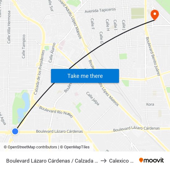 Boulevard Lázaro Cárdenas / Calzada De Los Presidentes to Calexico Mexicali map