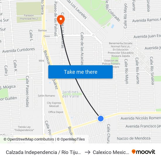 Calzada Independencia / Río Tijuana to Calexico Mexicali map