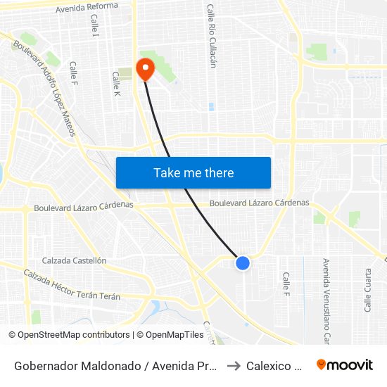 Gobernador Maldonado / Avenida Presa López Zamora to Calexico Mexicali map