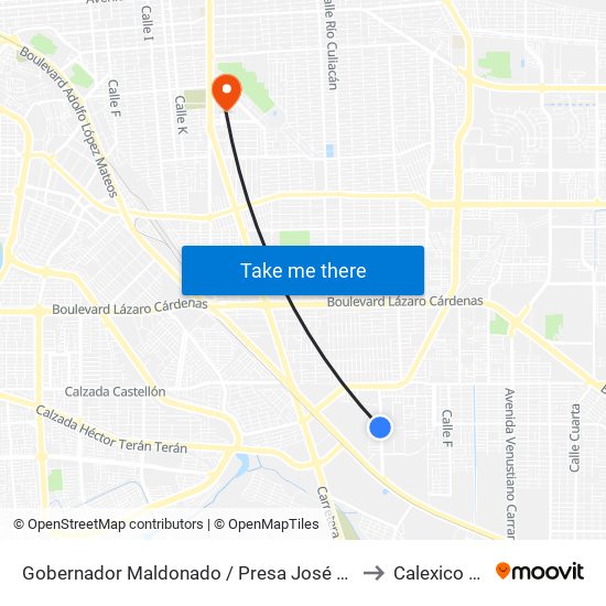 Gobernador Maldonado / Presa José María Morelos Y Pavón to Calexico Mexicali map