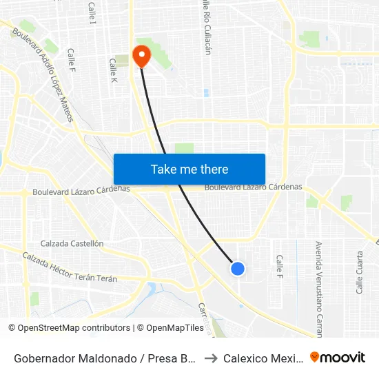 Gobernador Maldonado / Presa Becerra to Calexico Mexicali map