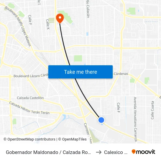 Gobernador Maldonado / Calzada Rodolfo Sánchez Taboada to Calexico Mexicali map