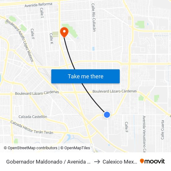 Gobernador Maldonado / Avenida Cabildo to Calexico Mexicali map